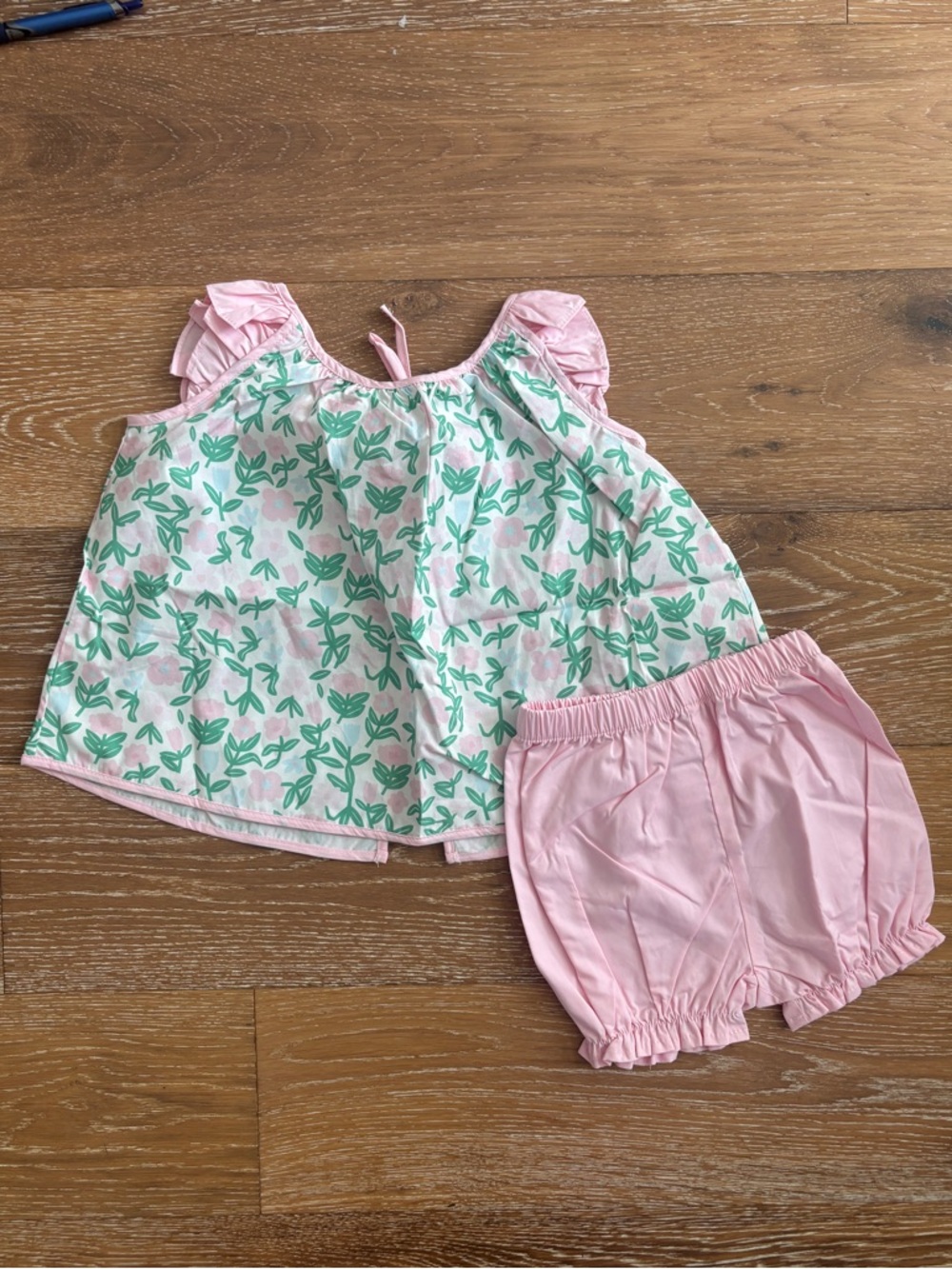 Stitchy Fish Patio Petals Floral Top & Bloomers Set 2T Pink Green Spring Outfit